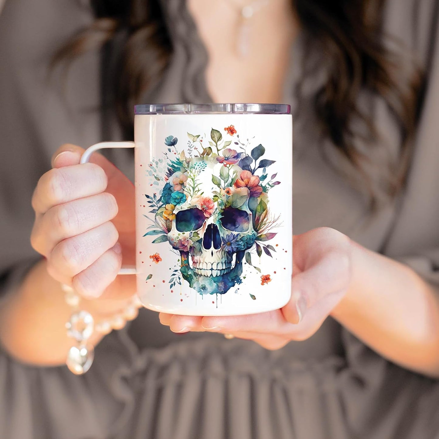 Hyturtle Skull Cup Gifts Skull Lovers - Just A Girl Who Loves Skulls Coffee Mug Stainless Steel 12oz - Goth Gifts For Women - Cute Gothic Lover Gift For Her, Girls, Daughter On Birthday Christmas