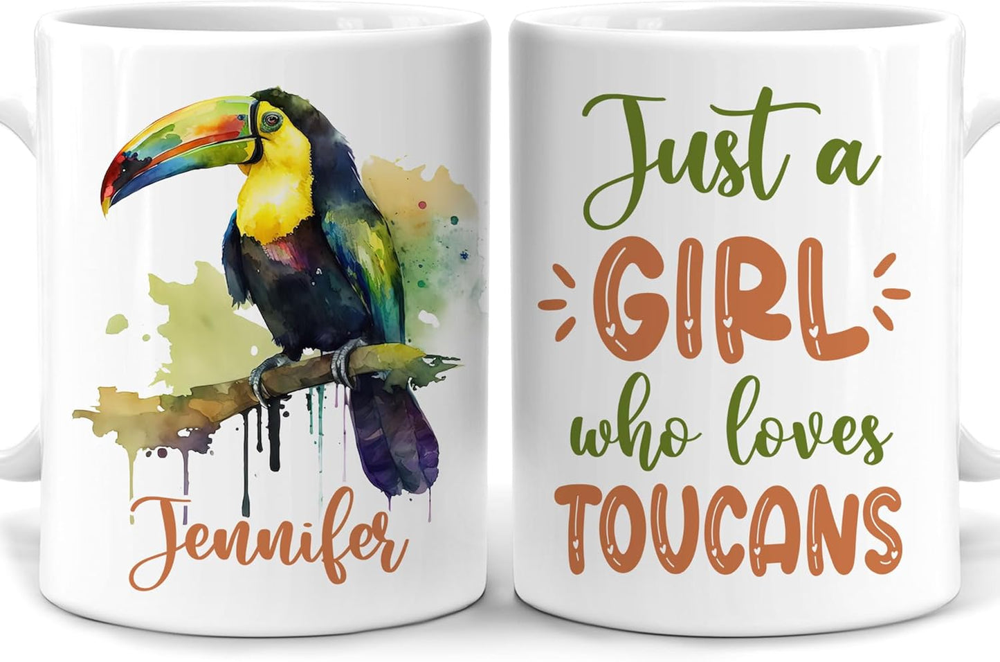 Hyturtle Personalized Gifts Toucan Lover - Just A Girl Who Loves Toucans Custom Name Ceramic Coffee Mug Cup 11oz - Idea Cute Animal Lover Gifts For Women, Girl Daughter On Birthday, Christmas