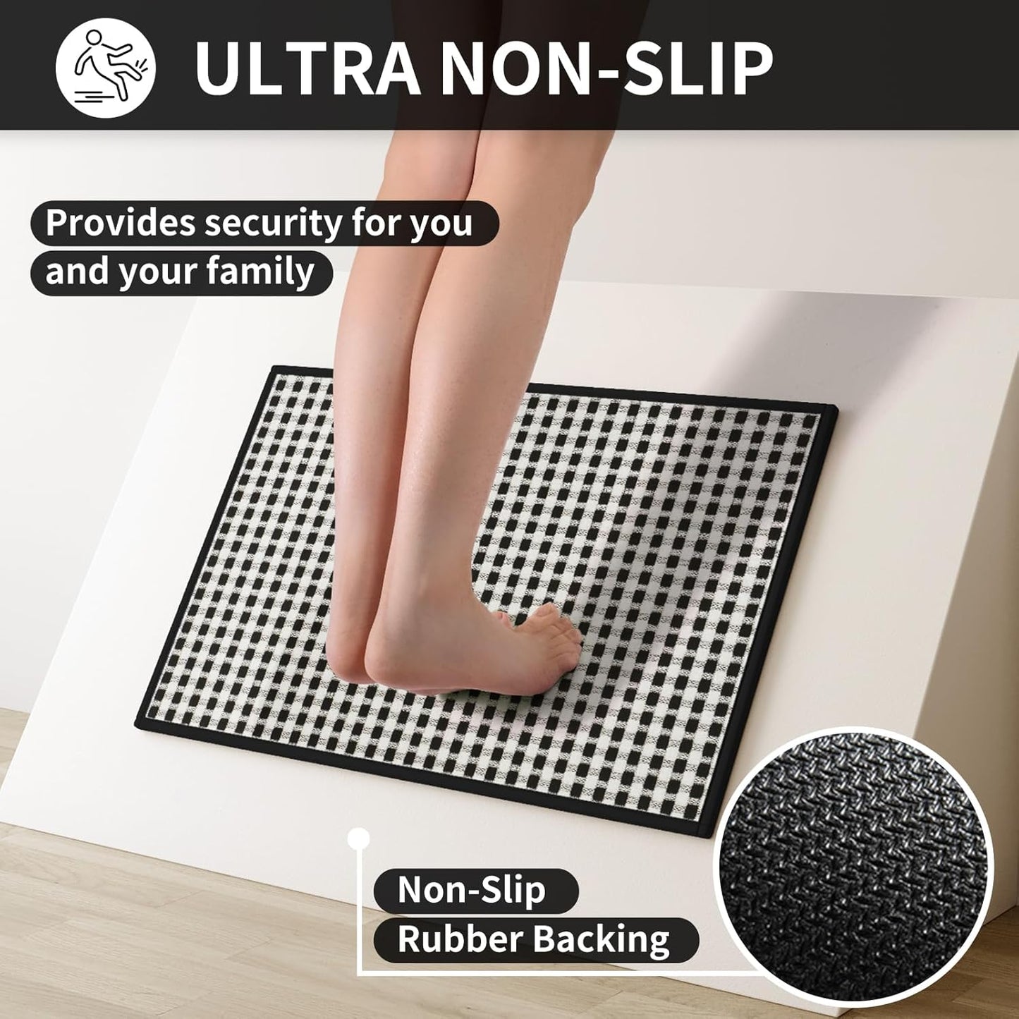 Large Kitchen Runner Rugs Long Kitchen Mat Non Slip Washable, Super Absorbent Soft Chenille Braided Kitchen Mats for Floor, Rubber Backing Kitchen Sink Standing Mat, Easy Clean, Black 36"x71"