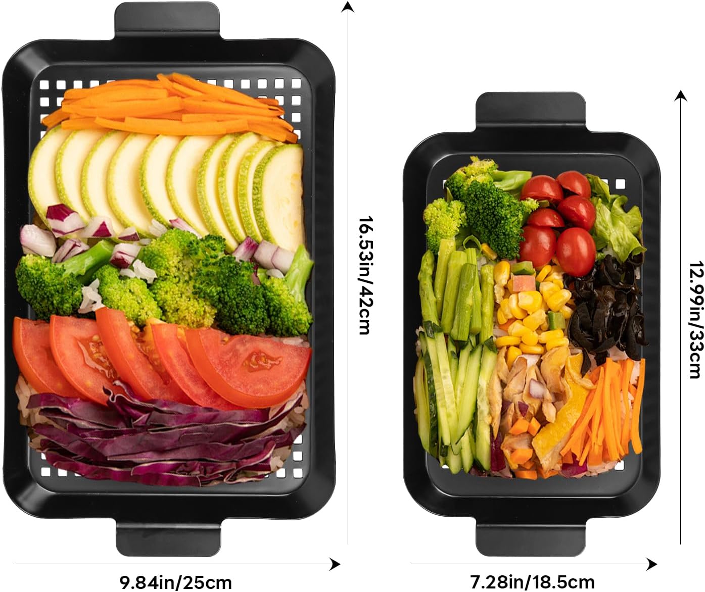 Grill pan, 2 Grilling Tray - Outdoor Grilling Baskets with Hole, 3.0 pounds Good BBQ Grill Set for Camping Vegetable Meat (Black)