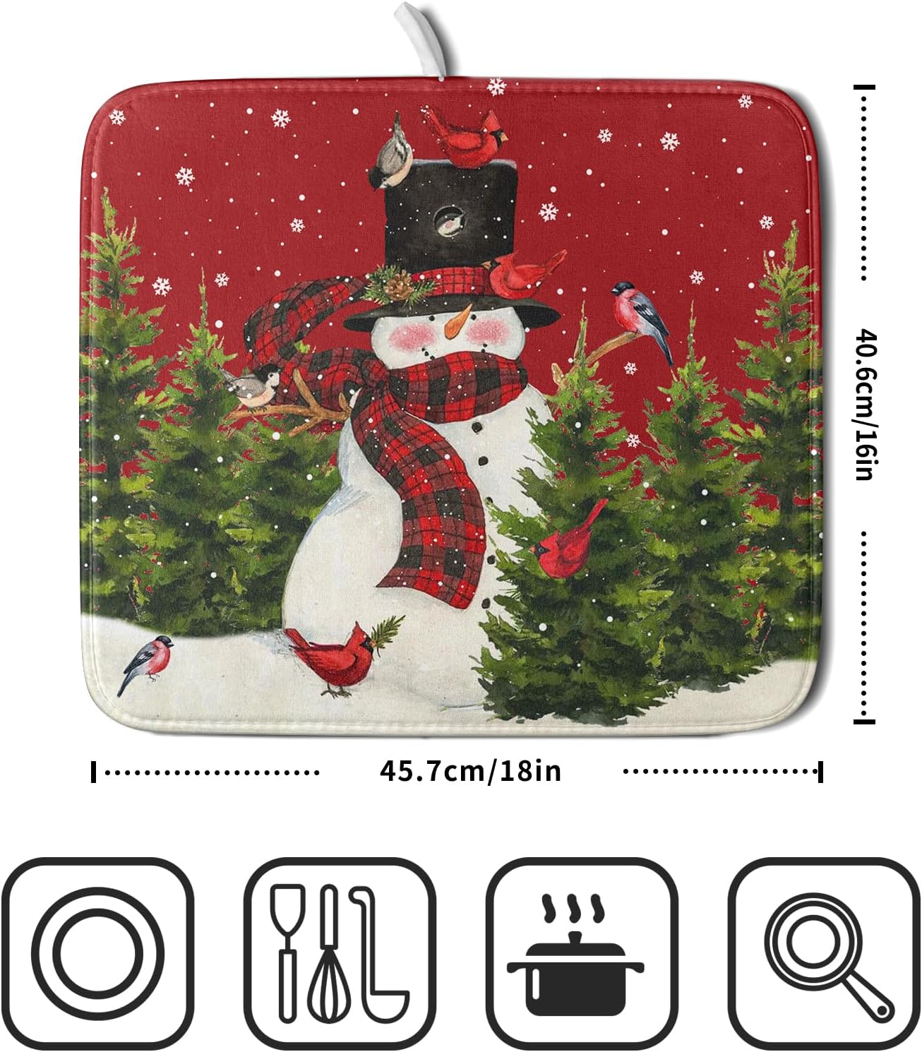 Christmas Tree Snowman Dish Drying Mats for Kitchen Counter 16×18 Inch Bird Snowflake Small Microfiber Drying Mat Kitchen Accessories Dish Rack Mat Drainer Pad Washable Absorbent