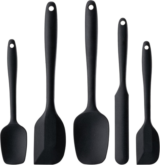 Silicone Spatula Set, 5 Piece Food Grade Rubber Spatulas for Baking, Cooking, and Mixing High Heat Resistant Non Stick Dishwasher Safe BPA-Free (Black)