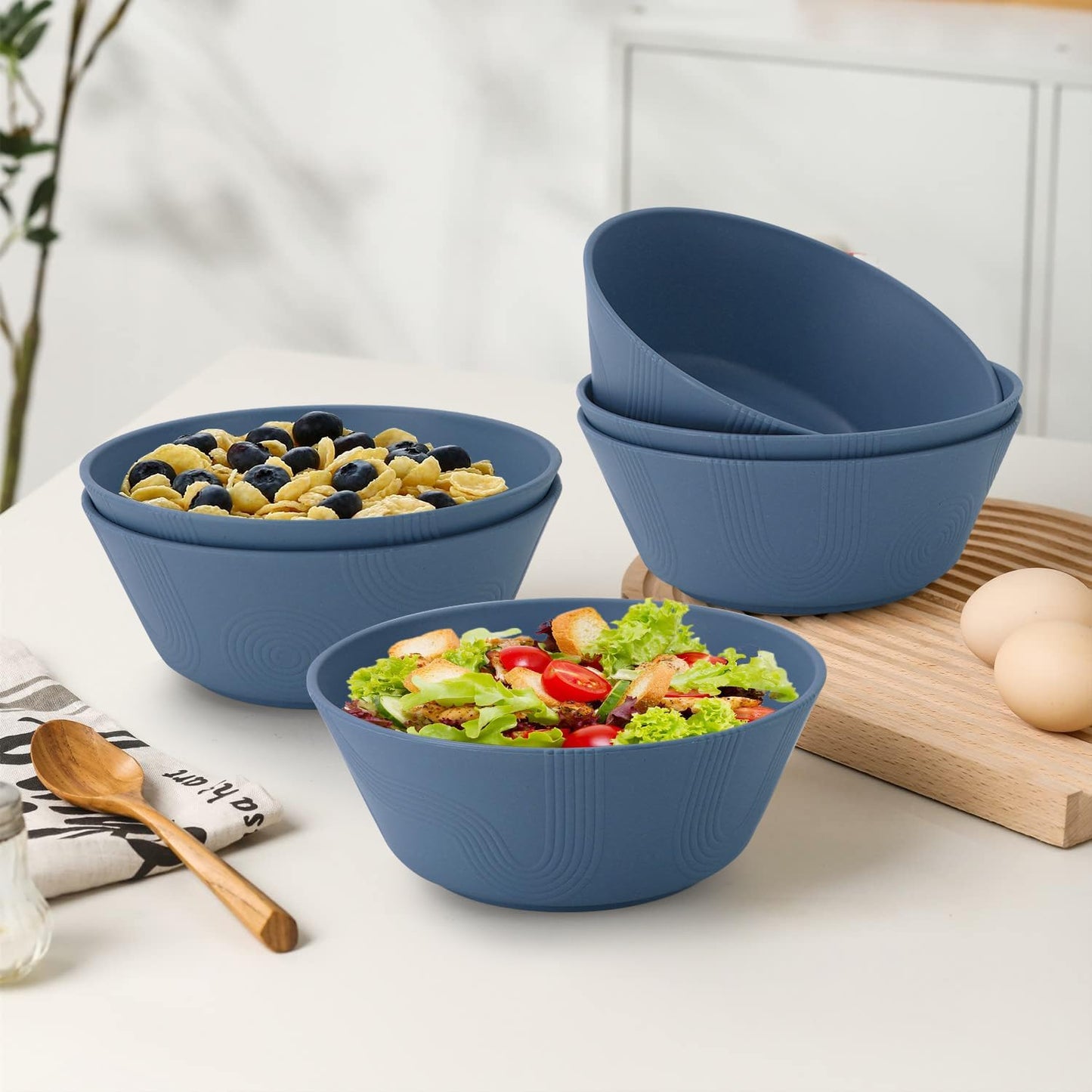 Homienly Wheat Straw Bowls - 36 Oz Soup Bowl Set 6 Unbreakable Dinnerware, Microwave and Dishwasher Safe Bowls, Alternative to Plastic Bowl Reusable, Bowls for Kitchen, Soup, Dinner, Pho(Navy Blue)