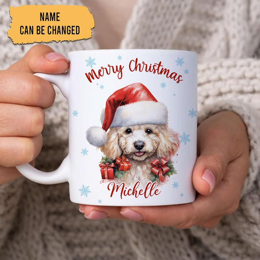 Hyturtle Personalized Gifts Dog Lover - Poodle Merry Christmas Custom Name Ceramic Coffee Mug Cup 11oz - Cute Animal Lovers Gifts For Women, Girl kids Family On Birthday, Christmas