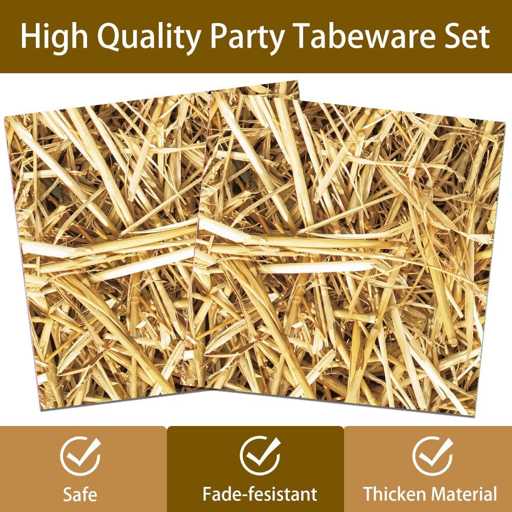 140 Pcs Straw Party Decorations Western Party Decorations Disposable Tableware Set Plates Napkins Cups Serves 20