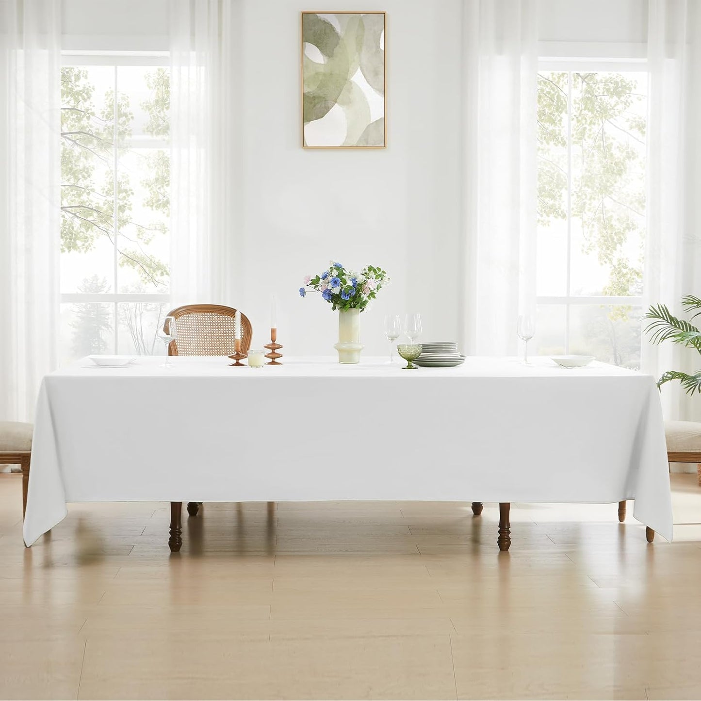 Rectangle Tablecloths 90x132 Inch 10 Pack White Tablecloth Washable Decorative Linen Polyester Table Cloths for Dining Table Banquets Buffet Parties and Wedding