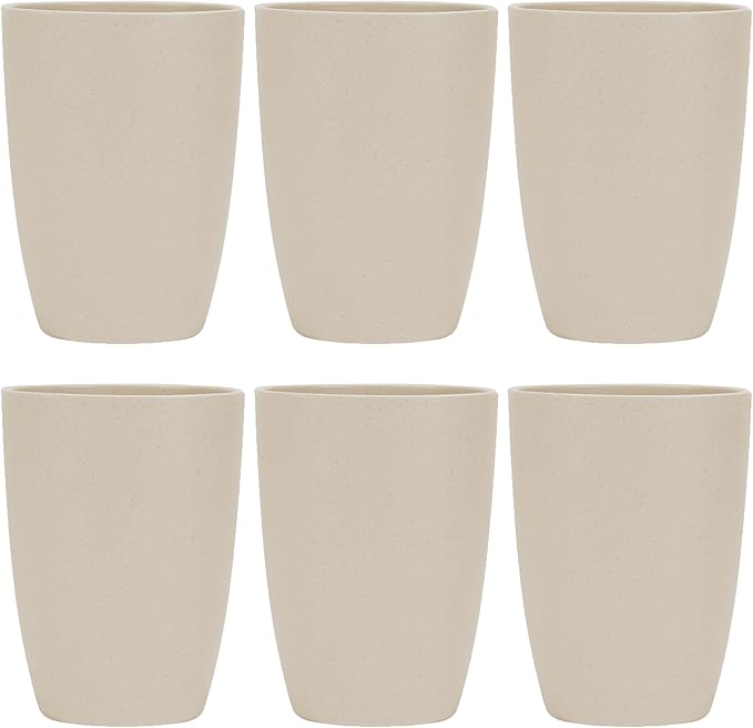 LuckyZone Wheat Straw Reusable Cup (12 oz) - Unbreakable Drinking Glasses Sets of 6 - Dishwasher Safe Tumbler - Lightweight, BPA Free and Eco friendly (6Pcs/Beige)