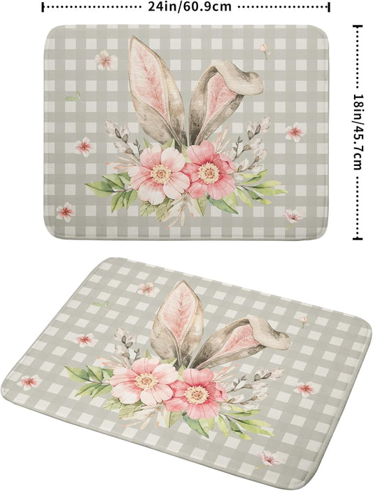 Spring Easter Dish Drying Mats for Kitchen Counter 18×24 Inch Cute Bunny Flowers Large Microfiber Drying Mat Kitchen Accessories Dish Rack Mat Drainer Pad Washable Absorbent