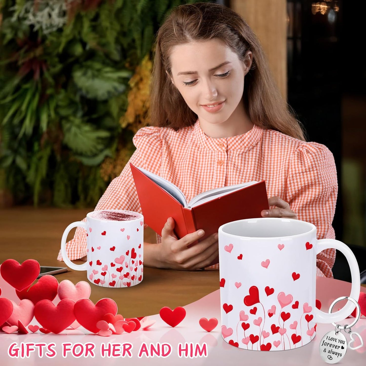 NOVWANG Valentines Day Coffee Mug, 12 OZ Love Heart Mug with Keychain Cute Valentines Day Gifts for Girlfriend Wife Boyfriend Husband Colorful Heart Saying Mugs for Anniversary Wedding