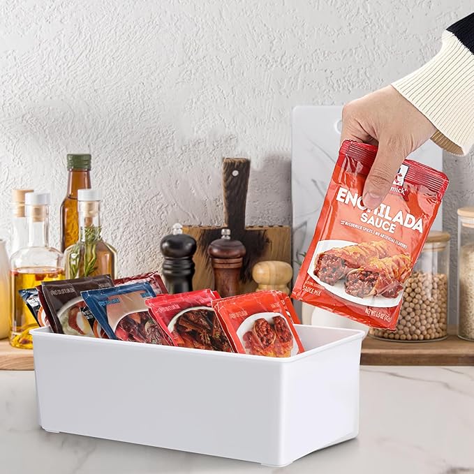 BSTKEY Seasoning Packet Organizer, Food Storage Organizer with Divided 4 Compartments, Plastic Storage Caddy for Kitchen Pantry Cabinet, Kitchen Organization Bin for Snacks Spice Packets