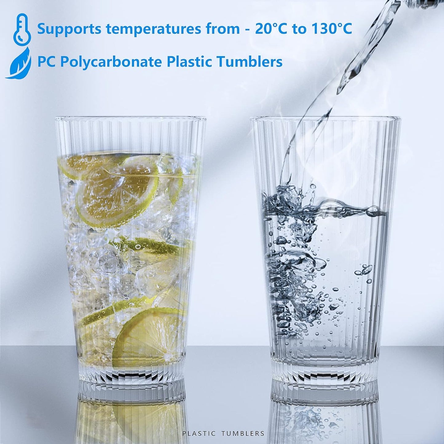 Topsky 20-ounce Plastic Water Tumblers | Set of 4 Transparent Unbreakable Drinking Glasses Clear Acrylic Reusable Juice Wine Cups for Home Picnic Party, Dishwasher Safe, Stackable (Transparent)