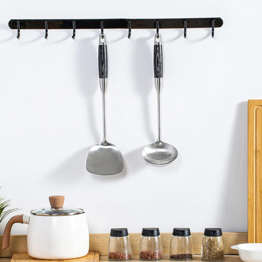 FJNATINH Wok Spatula and Ladle, Heat-Resistant Wok Tools with Wooden Handle Stainless Steel Wok Spatulas Cooking Utensils Set Wok Accessories,2 PCS