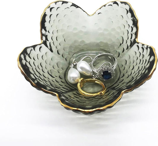 Flower Ring Dish Jewelry Tray, Glass Jewelry Dish Tray, Aesthetic Room Decor Small Trinket Dish, Nightstand Jewlery Ring Holder Dish, Bathroom Jewelry Plate Bowl for Rings Earrings Wife Gift