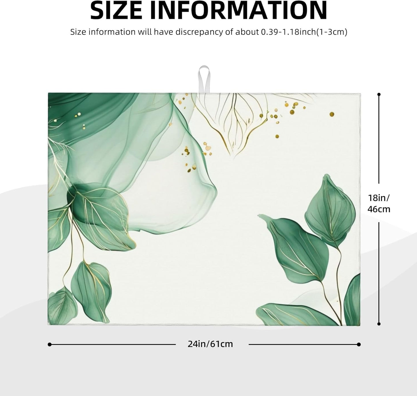 Watercolor Green Palm Leaves Dish Drying Mat 18x24 Inch, Microfiber Absorbent Fast Dry Mat Large Dish Mat Drying Kitchen Mat, Kitchen Drying Pad for Kitchen Counter Coffee Bar Decor Gifts