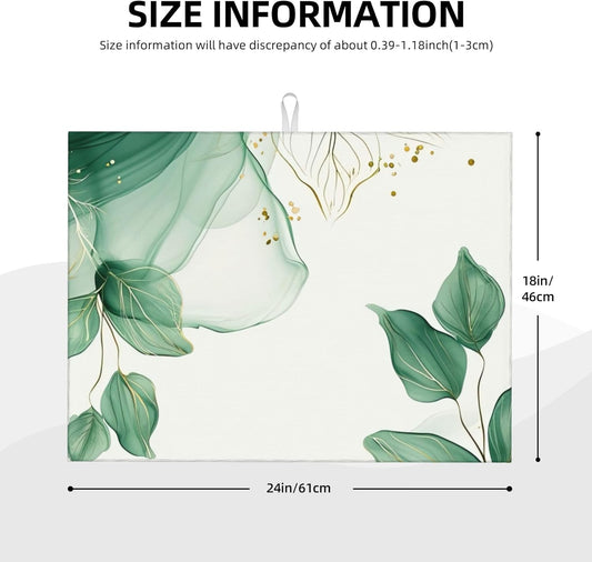 Watercolor Green Palm Leaves Dish Drying Mat 18x24 Inch, Microfiber Absorbent Fast Dry Mat Large Dish Mat Drying Kitchen Mat, Kitchen Drying Pad for Kitchen Counter Coffee Bar Decor Gifts