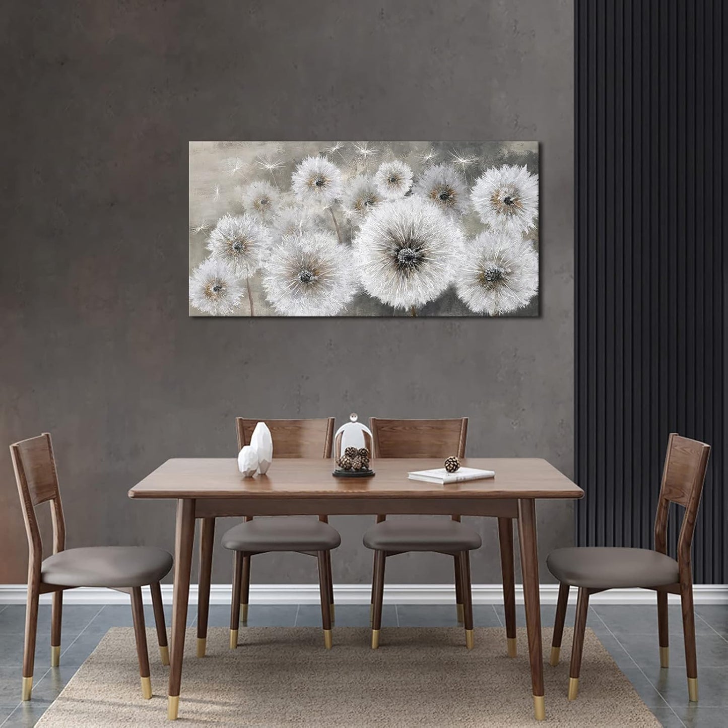 Pogusmavi Wall Art for Living Room & Bedroom - Large Canvas Wall Decor, 24x48, Gray Dandelion Artwork