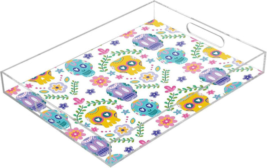 Acrylic Serving Tray with Handles Spill Proof Kitchen Storage Tray Clear Decorative Tray Makeup Drawer Organizer Storage Tray for Bathroom Living Room Ottoman 15.7x11.8Inches