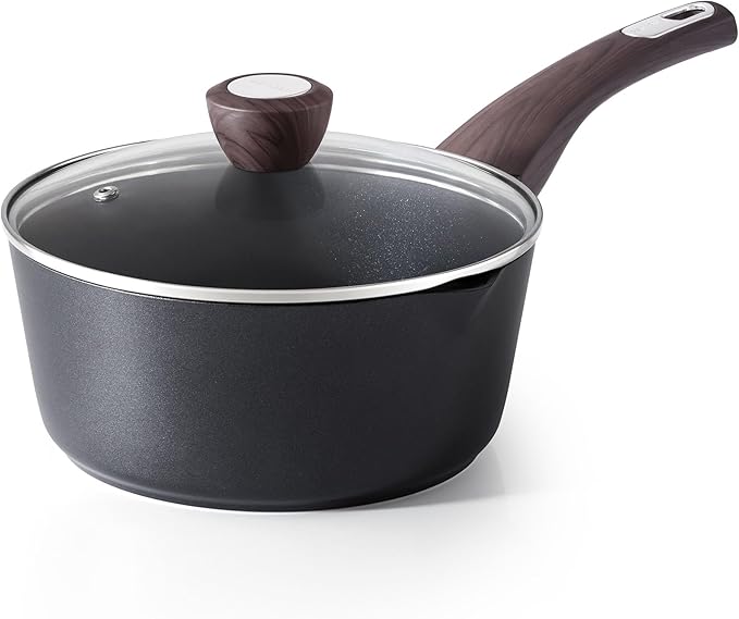 SENSARTE Nonstick Sauce Pan with Lid, 2.5 Quart Saucepan with Double Spout, Multipurpose Large Cooking Pot, Non toxic Kitchen Sauce Pot, Non stick Saucier Pan, Induction Comptable, PFOA Free