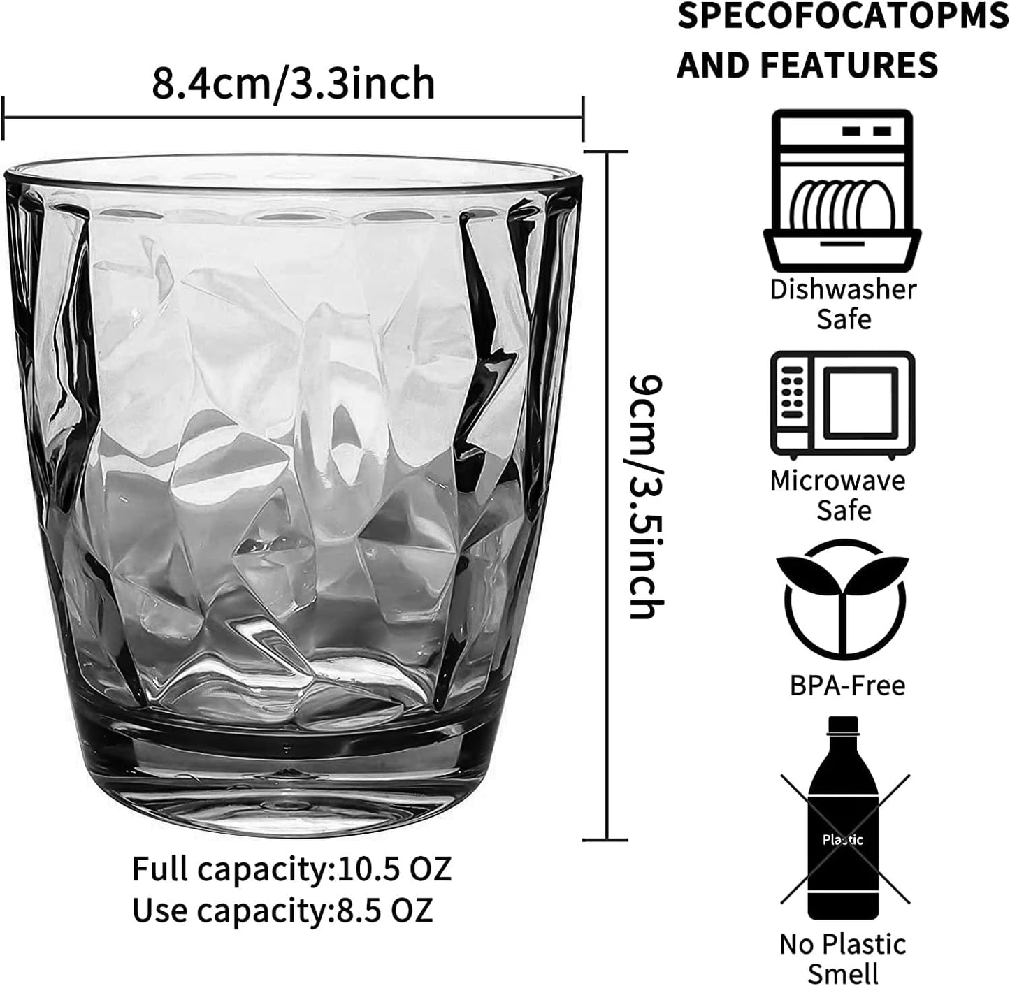 Plastic Glassware Tumbler Dishwasher Safe, Set of 4 Unbreakable Drinking Glasses, 10.5oz Reusable Acrylic Cups for Everyday Use (Black)