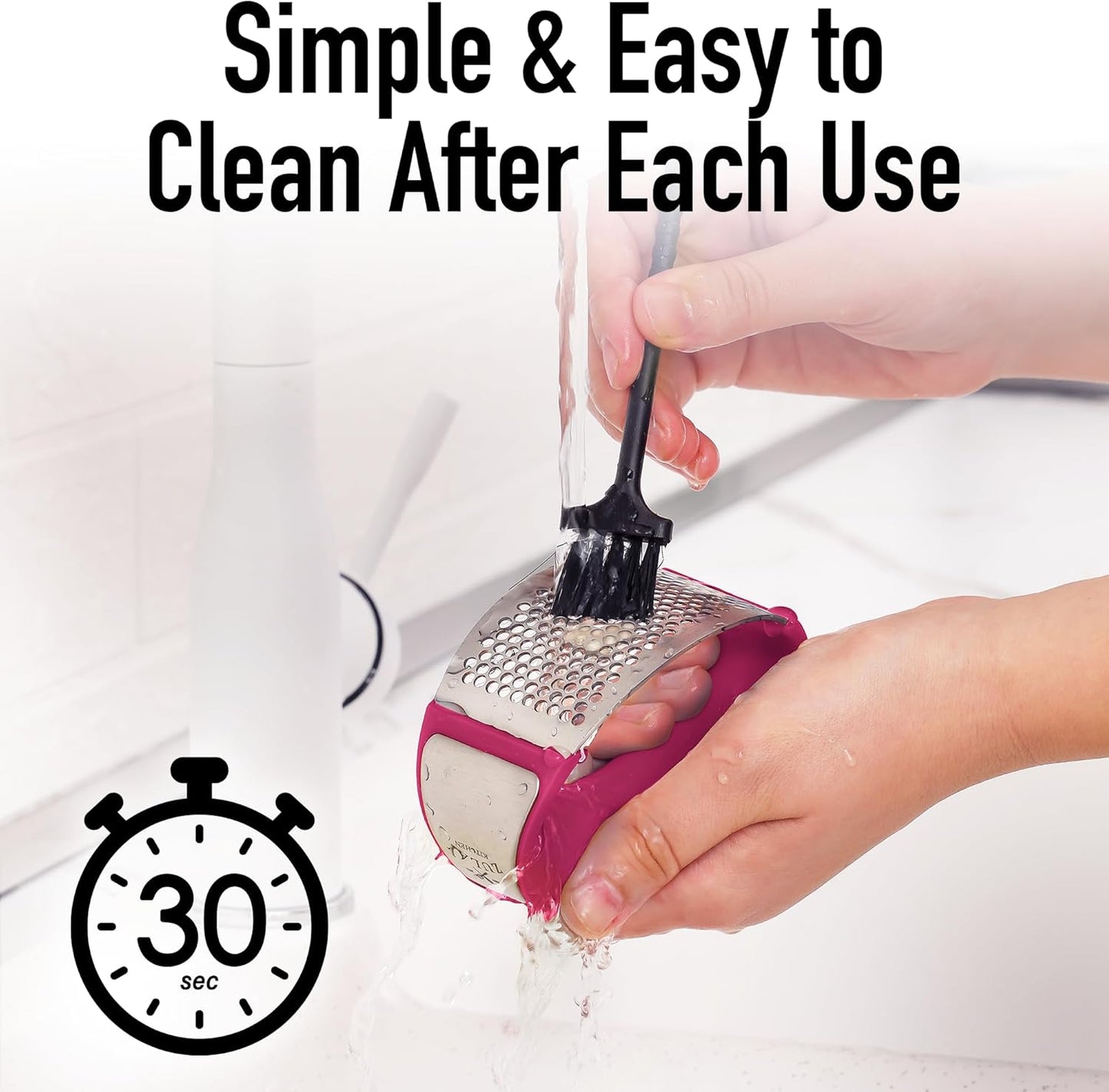 Zulay Kitchen Stainless Steel Garlic Press Rocker Set - Premium Garlic Mincer Garlic Crusher - New Innovative Garlic Crusher with Peeler and Scraper - Comfortable Grip (Red)