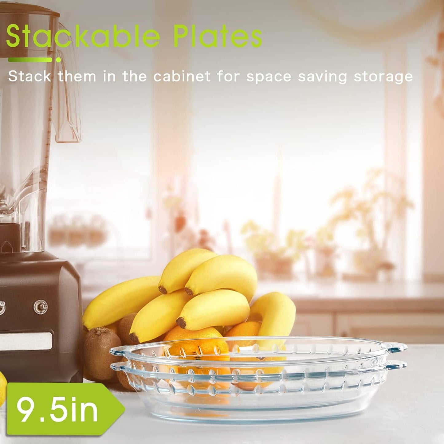 ZYER Glass Pie Plate for Baking Pie Pan with Handles 47oz Glass Pie Dish for Baking, 9.5 Inch 2 Pack