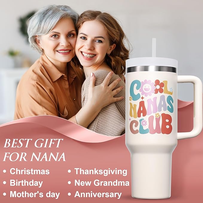 Christmas Gifts for Nana, 40 OZ Tumbler Best Nana Gift for Grandma from Granddaughter, Grandson, Grandkids, Cool Nanas Club Insulated Cup Gigi Grandma Birthday Gifts for Grandmother, New Nanas