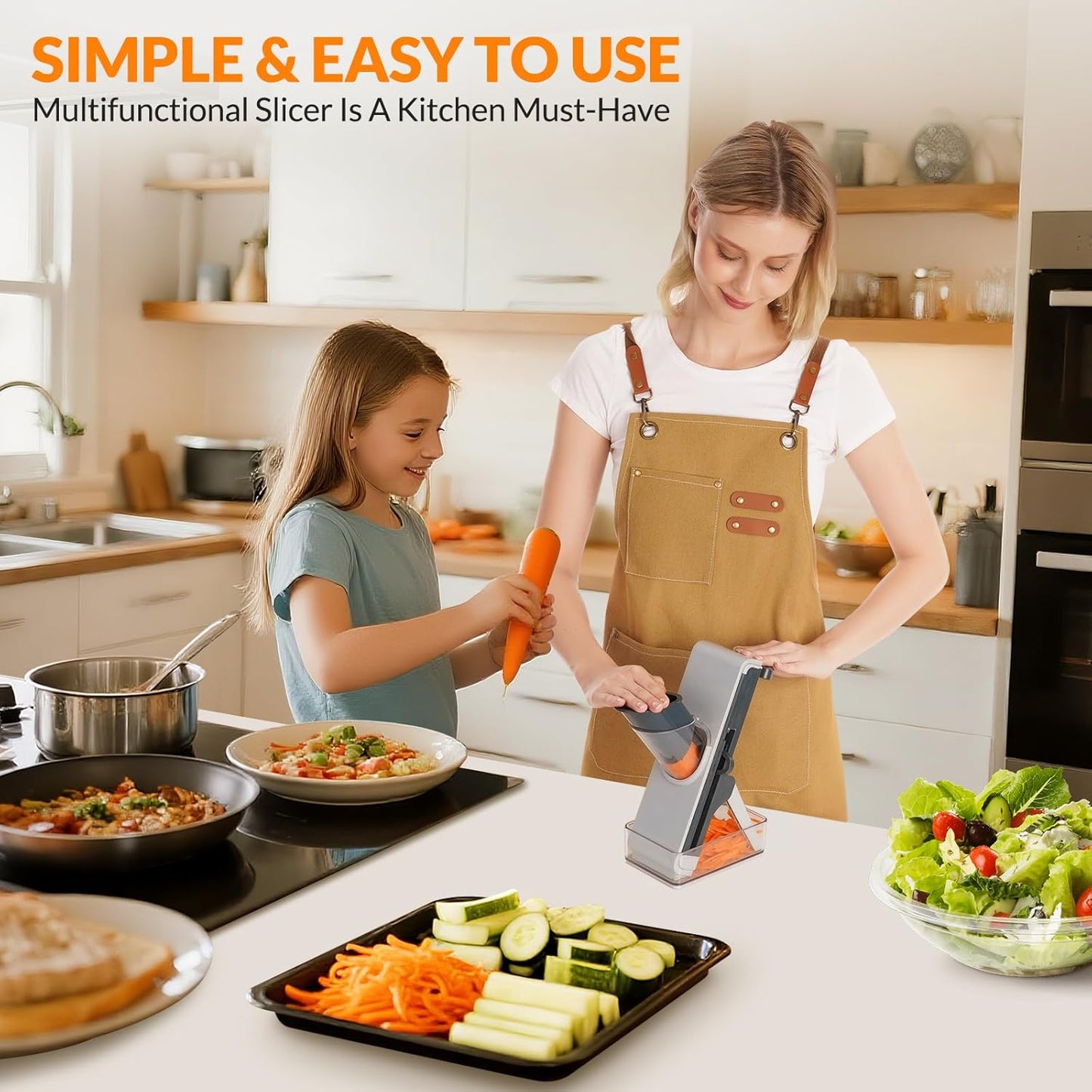 Safe mandoline slicer for kitchen, FEICO multifunctional vegetable cutter mandolin chopper for vegetable veggie potato