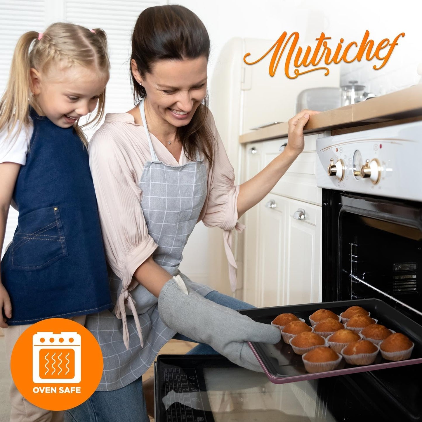 NutriChef 8-Piece Nonstick Stackable Bakeware Set - PFOA, PFOS, PTFE Free Baking Pan Set w/Non-Stick Coating, 450°F Oven Safe, Round Cake, Loaf, Muffin, Wide/Square Pans, Cookie Sheet (Plum)