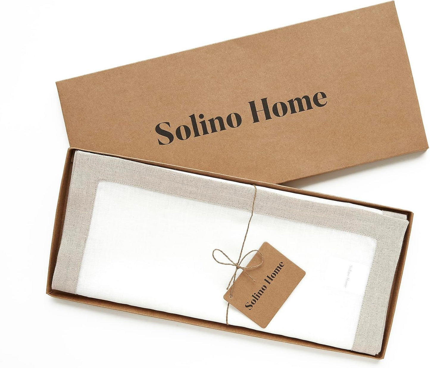 Solino Home Linen Table Runner 60 Inches - 100% Pure Linen Natural and White Small Table Runner 14 x 60 Inch Ideal for Dresser and Coffee Tables - Fall, Thanksgiving, Christmas, Holiday - Classic
