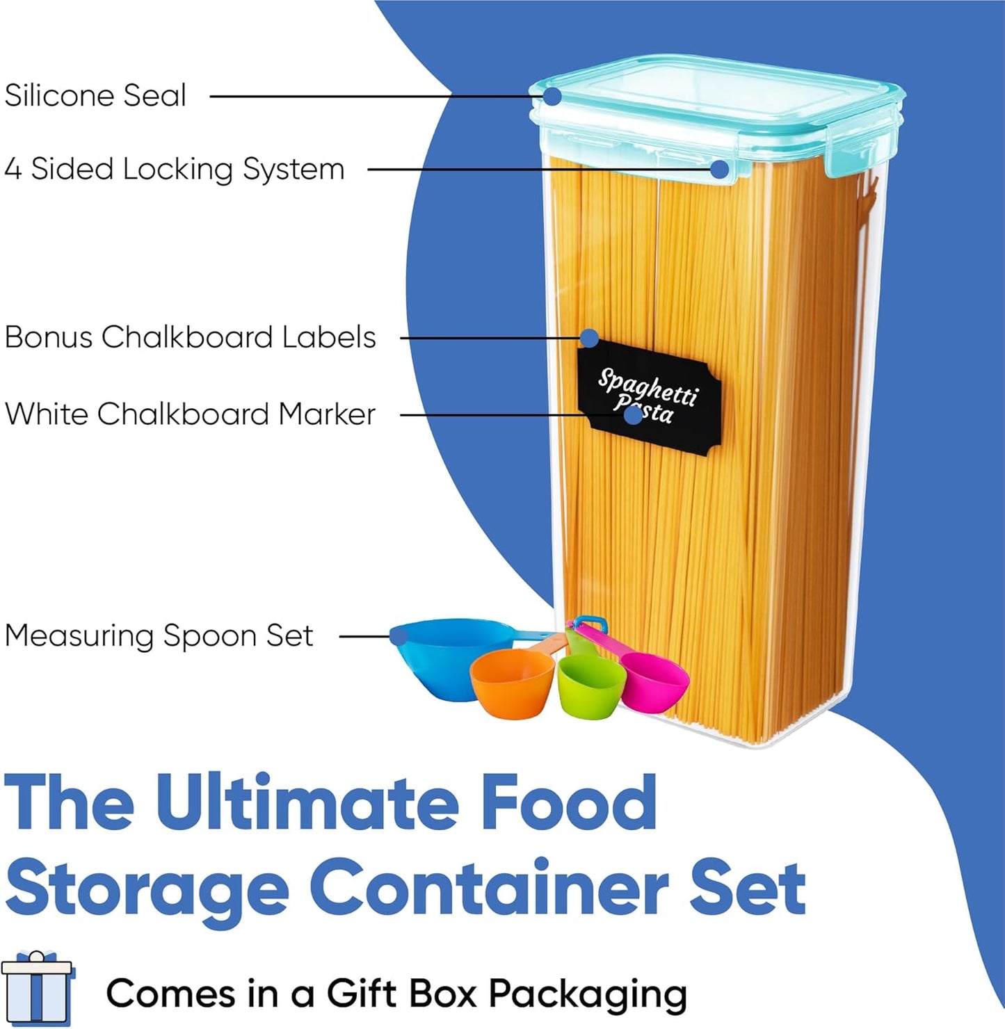 Chef's Path Airtight Food Storage Containers with Lids, 24 pcs (Teal Color) Plastic Kitchen and Pantry Organization for Dry Food, Flour and Sugar, BPA Free