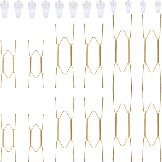 Hotop 12 Pieces Plate Hangers for Wall 8/12/14 Inch Stainless Steel Wire Invisible Plate Hangers Heavy Duty Display Holders with 12 Pieces Hooks for Wall Decorative(Gold)