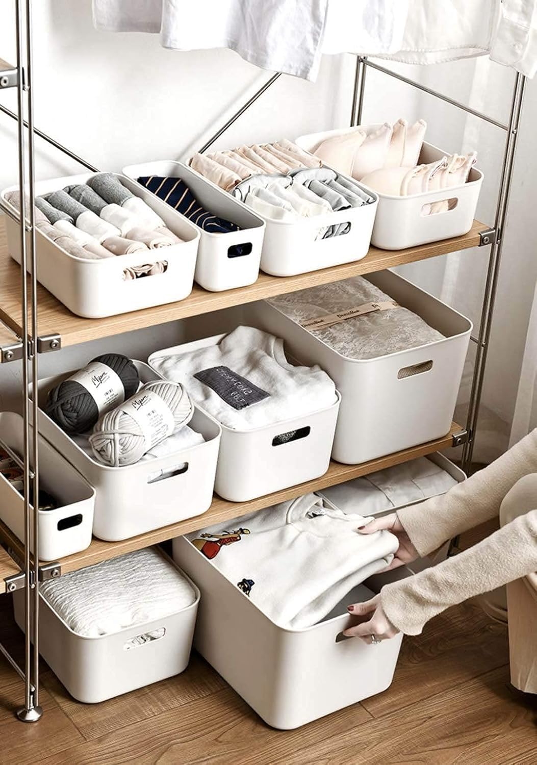 Set Of 6 Plastic Storage Bins,“10.5×8×5.5”Versatile Kitchen Pantry Organization and Storage,for Plastic Storage Container Under Bed,Under Sink Bathroom Organizer (White, 6 Pack Medium)