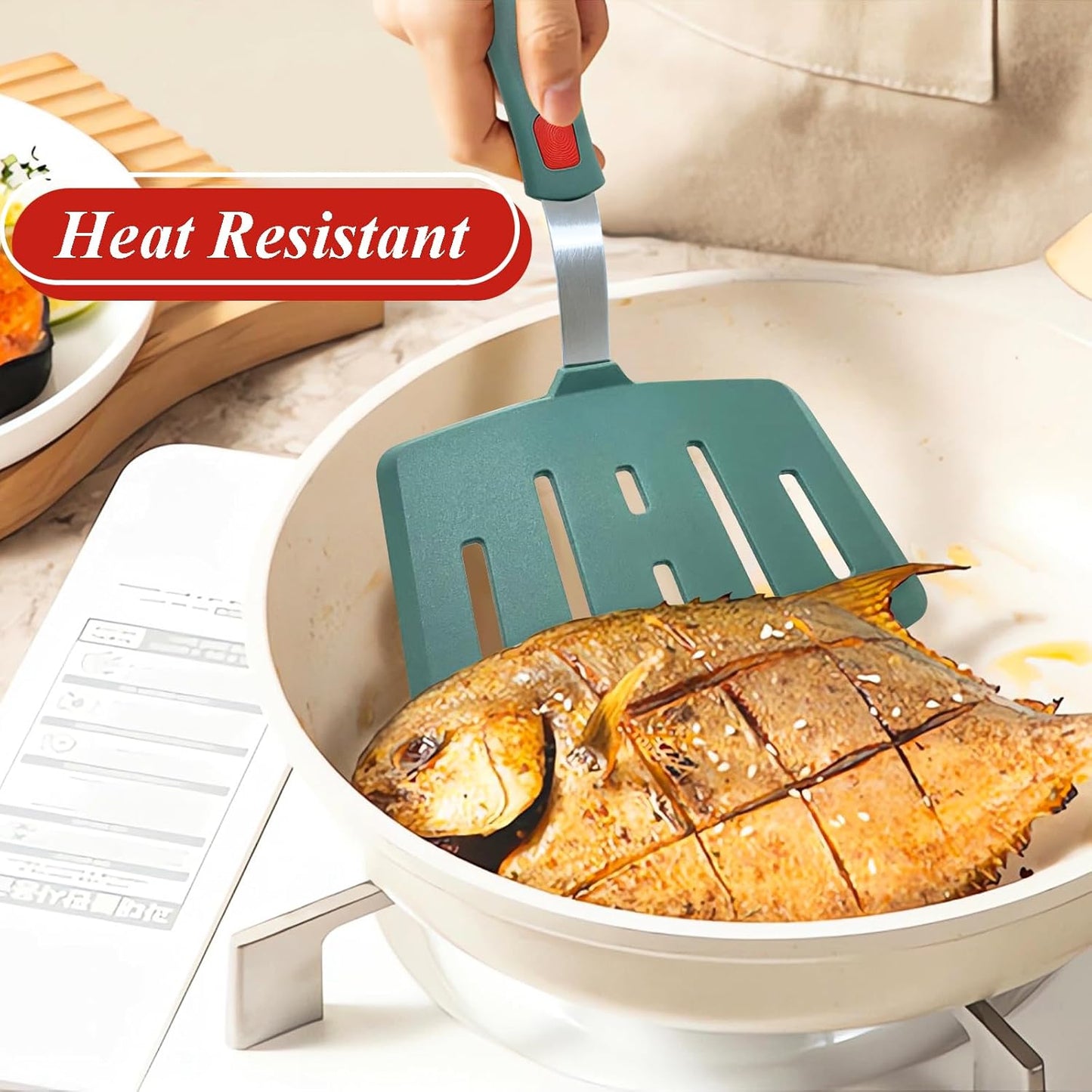 Silicone Spatula Turner, Heat Resistant Pancake Spatulas for Nonstick Cookware Pan, Wide Slotted Omelette Egg Spatula Fish Spatula Cooking Spatula for Kitchen Use Thin Flexible Spatula Dishwasher Safe