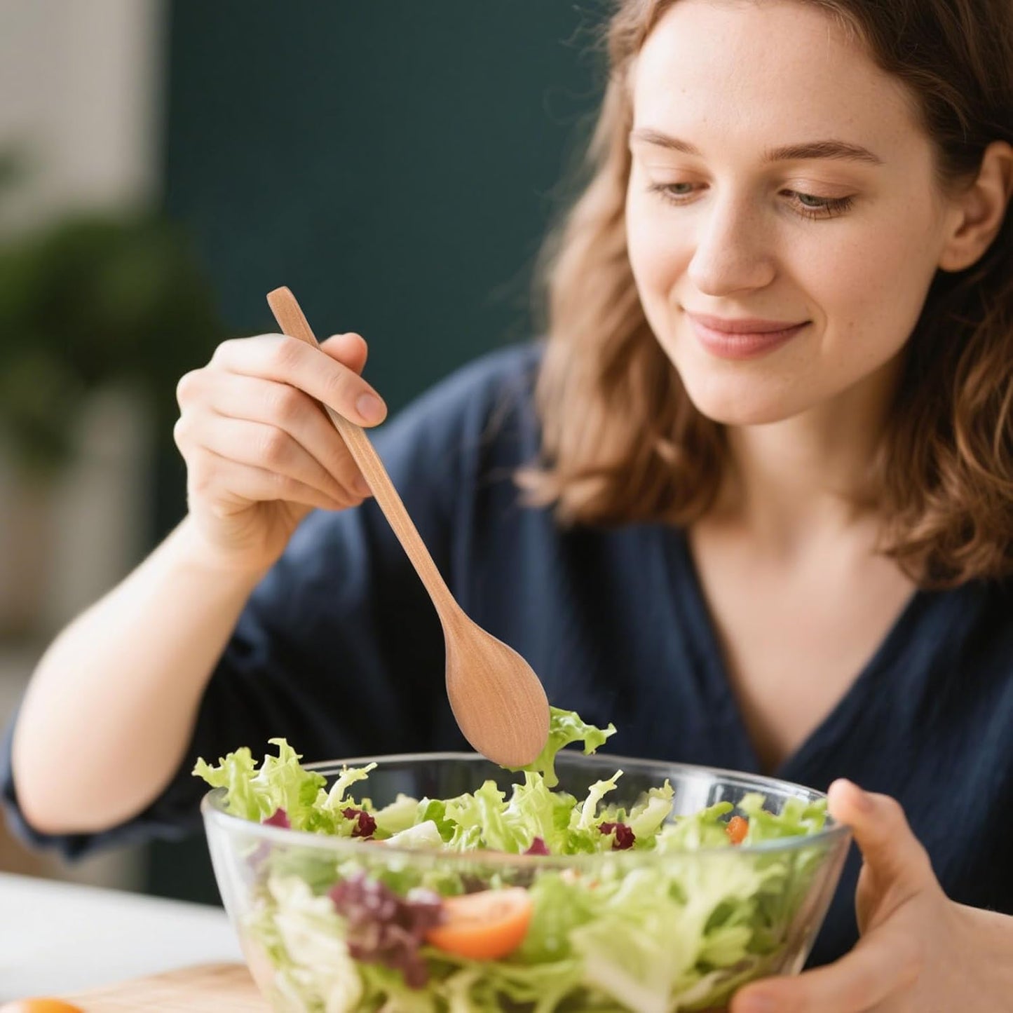 HAKSEN Wooden Spoons, 6PCS 9 Inch Wood Soup Spoons for Eating Mixing Stirring, Long Handle Spoon for Japanese Style Home Kitchen Cooking Stirring