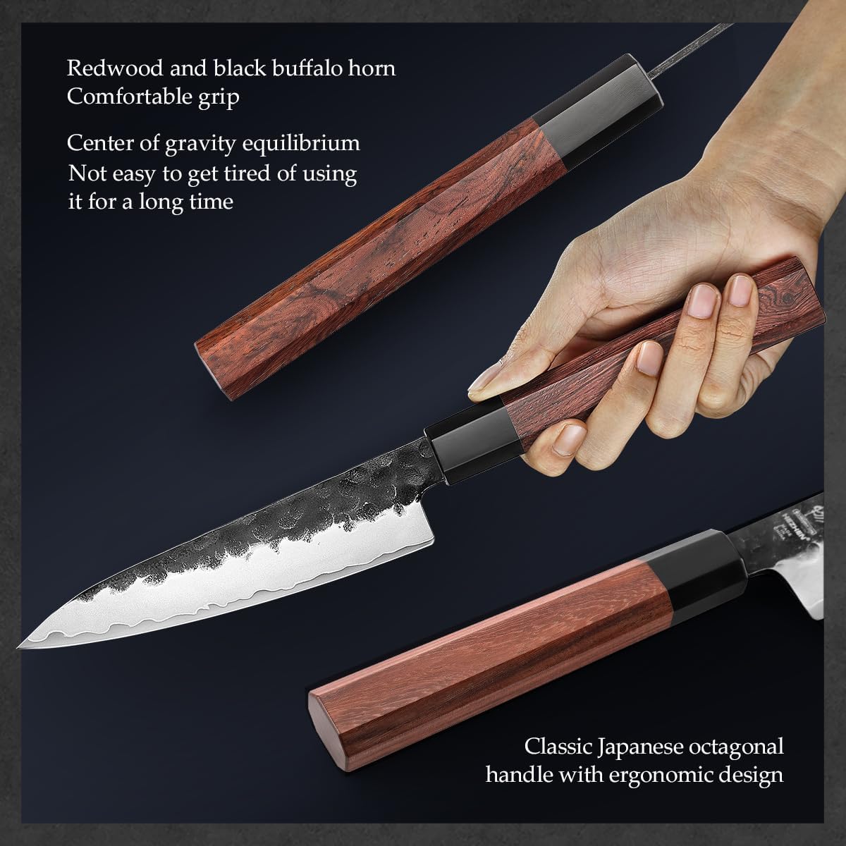 HEZHEN 5.3" Utility Knife, Clad Steel Composite Forging Steel Universal Knife, Petty Knife Paring Fruit Peeling,Japanese Style Kitchen Knife,Natural Wood Octagonal Handle
