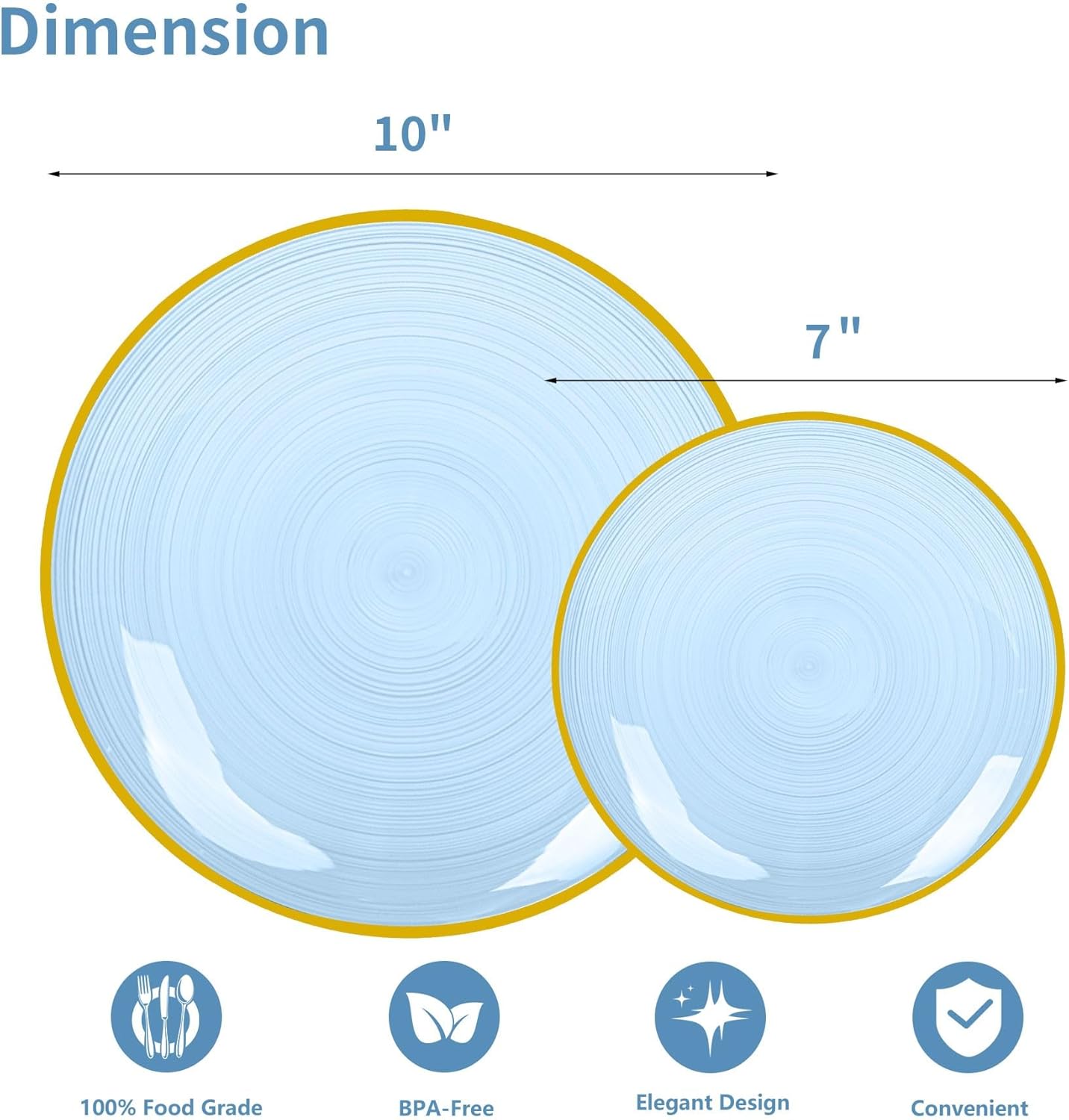 100PCS Blue Plastic Plates-Crystal Design Blue Disposable Plates with Gold Rim, Fancy Disposable Plates Include 50 Dinner Plates, 50 Dessert/Salad Plates for Party & Birthday