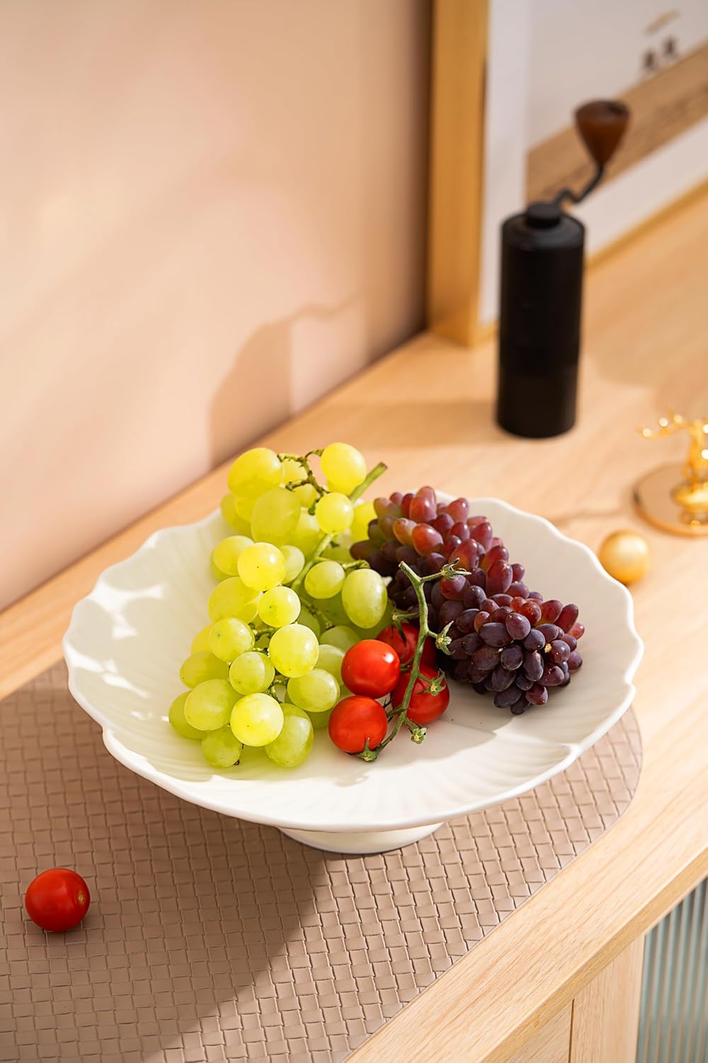 Ceramic Fruit Bowl for Kitchen Counter, Decorative bowl, Pedestal bowl, Footed bowl, Modern fruit bowl, Large fruit bowl, Decorative bowls for home décor, White fruit bowl, 10.5 ""