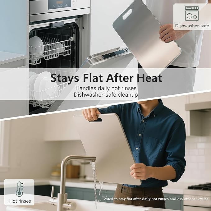 Titanium Cutting Boards For Kitchen, 2 mm Thick, 18 x 12 in 100% Pure Titanium Cutting Board, Stays Flat & Stable, Quieter, Less Vibration, Dishwasher Safe, Reversible, for Meat, Fish & Veg, BBQ Prep.