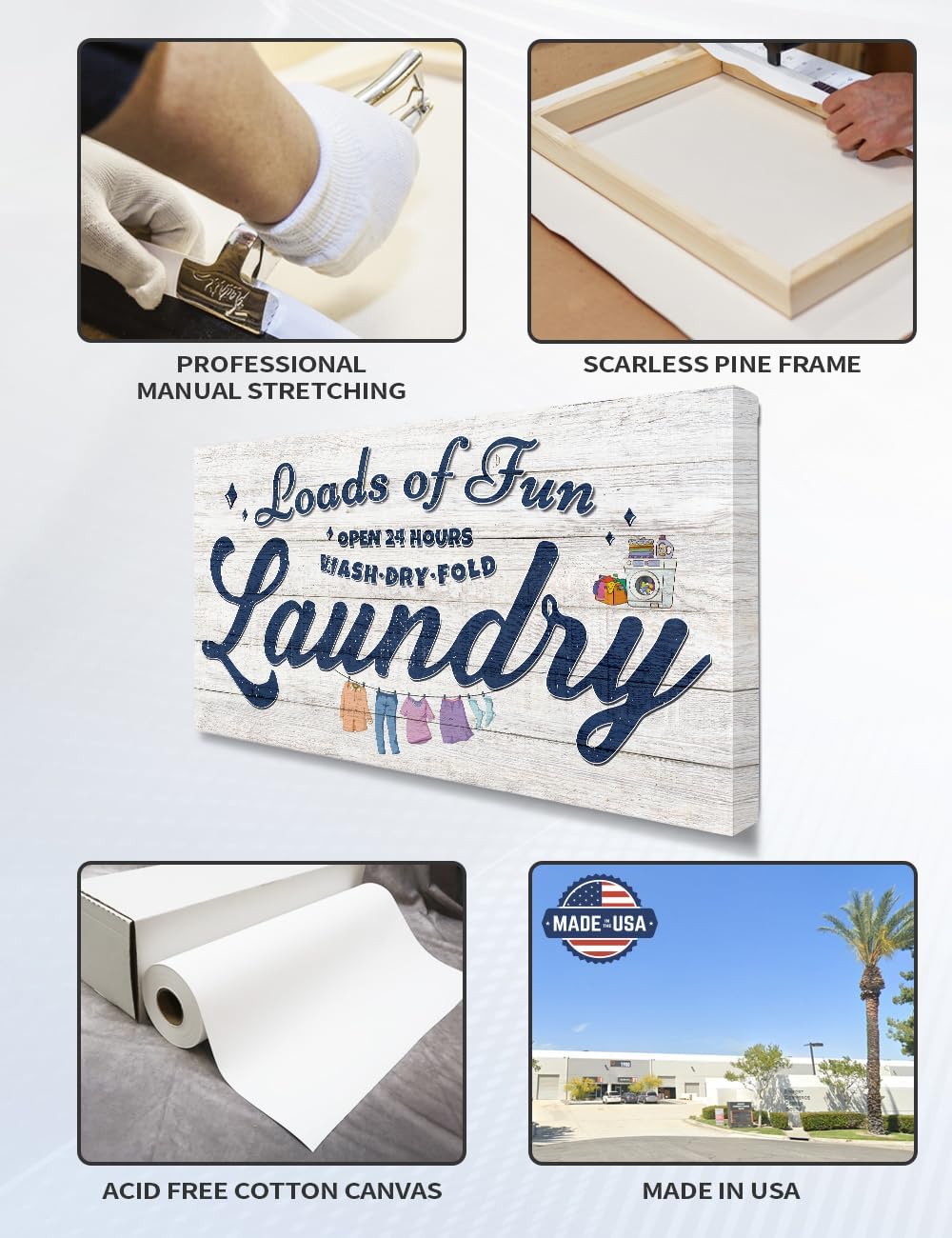 IPIC - Cute Laundry Room Decor, Rustic Canvas Wall Art Print on Acid-Free Cotton Canvas for Family Laundry Room, Rustic Farmhouse Style Wall Decor for Home, Made in USA