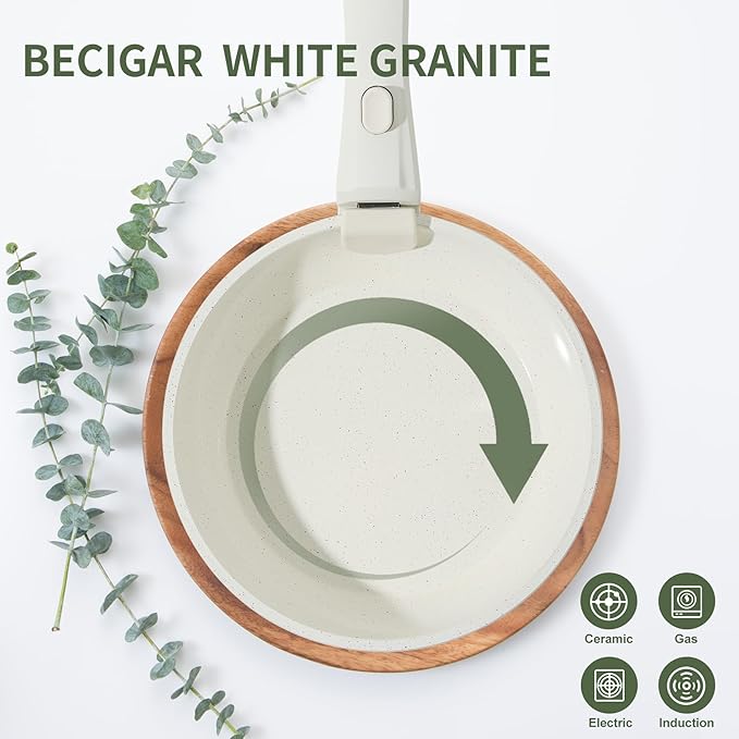 8pcs Ceramic Pots and Pans Set, Non Stick Cookware Set, Detachable Handle Cookware, Induction Kitchen Cooking Set with Removable Handle,Oven Safe, Induction Fast, Stackable Cookware Set