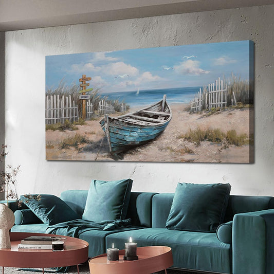 Ardemy Boat Canvas Wall Art for Living Room Large Teal Bedroom Pictures Wall Decor Textured Beach Paintings Artwork Dining Room Home Office Kitchen, 40"x20"