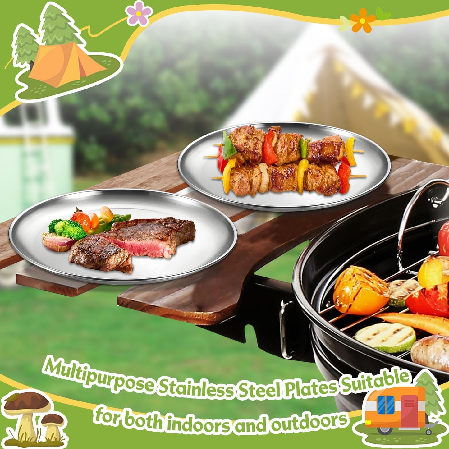 Stainless Steel Kids Plates 6 Pieces 7.8in Metal 304 Unbreakable Plates Dinner Dishes Stainless Steel Camping Plates for Home, Picnic, BBQ, Reusable and Dishwasher Safe