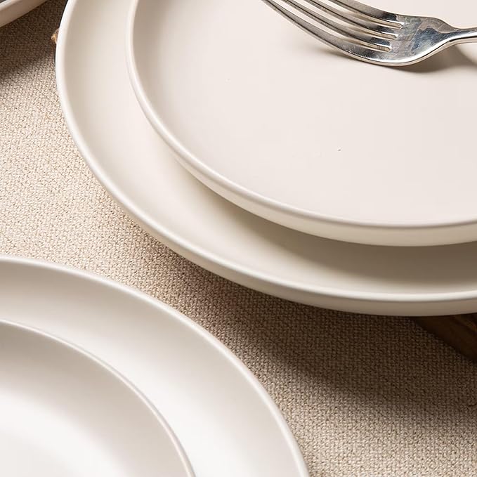 12-Piece Matte White Dinnerware Set,Stoneware Dinnerware for 3, Microwave & Dishwasher Safe, Stackable Design for Kitchen and Dining - Plates,Bowls and Mugs