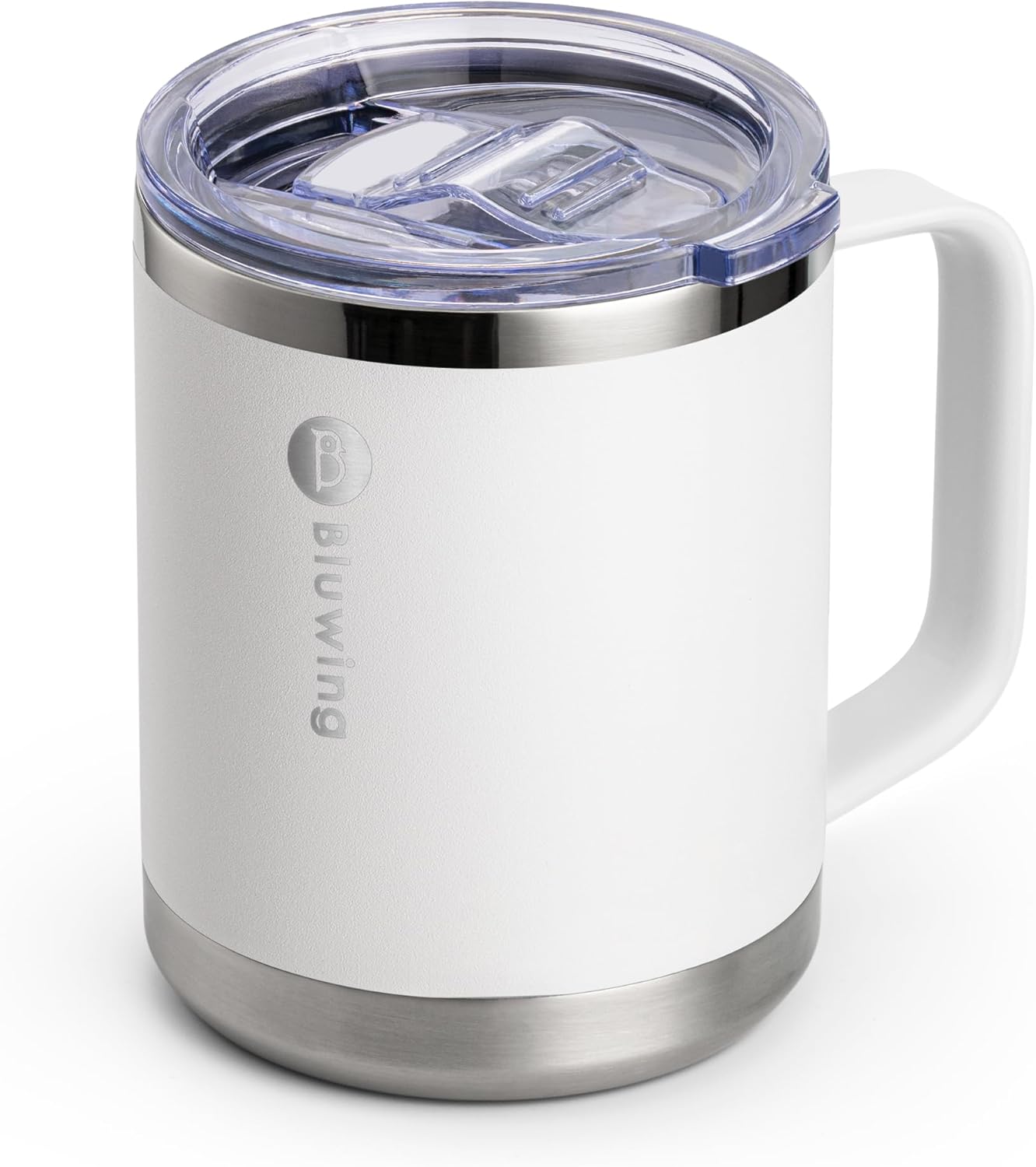 Insulated Coffee Mug with Lid, 12 oz Travel Coffee mug with handle Double Wall Stainless Steel Travel Tumbler Cup, Spill Proof (White)