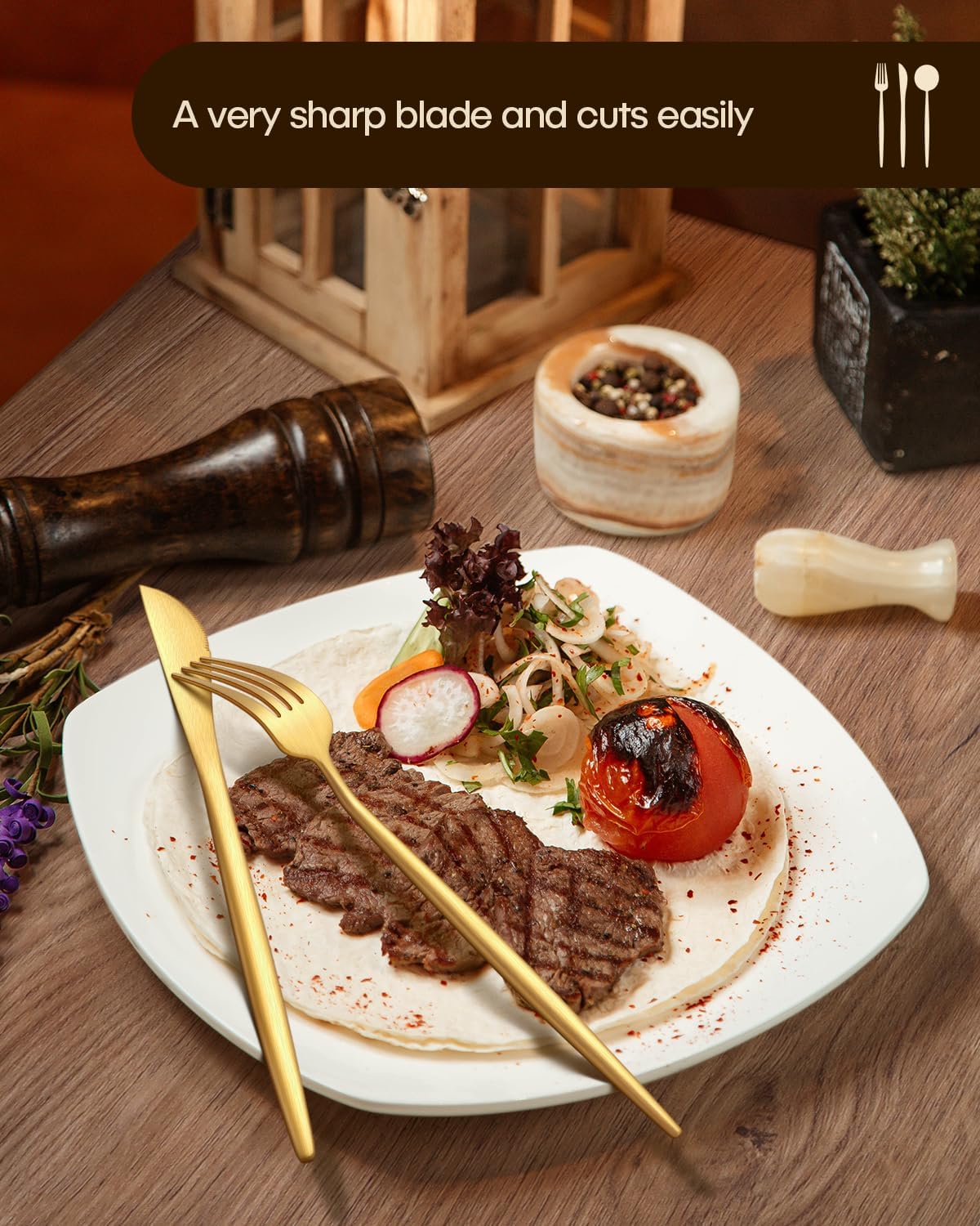 Stapava 20-Piece Matte Gold Silverware Set, Stainless Steel Gold Utensils Cutlery Set for 4, Satin Finish Flatware Include Forks Spoons and Knives Set for Home and Restaurant, Dishwasher Safe