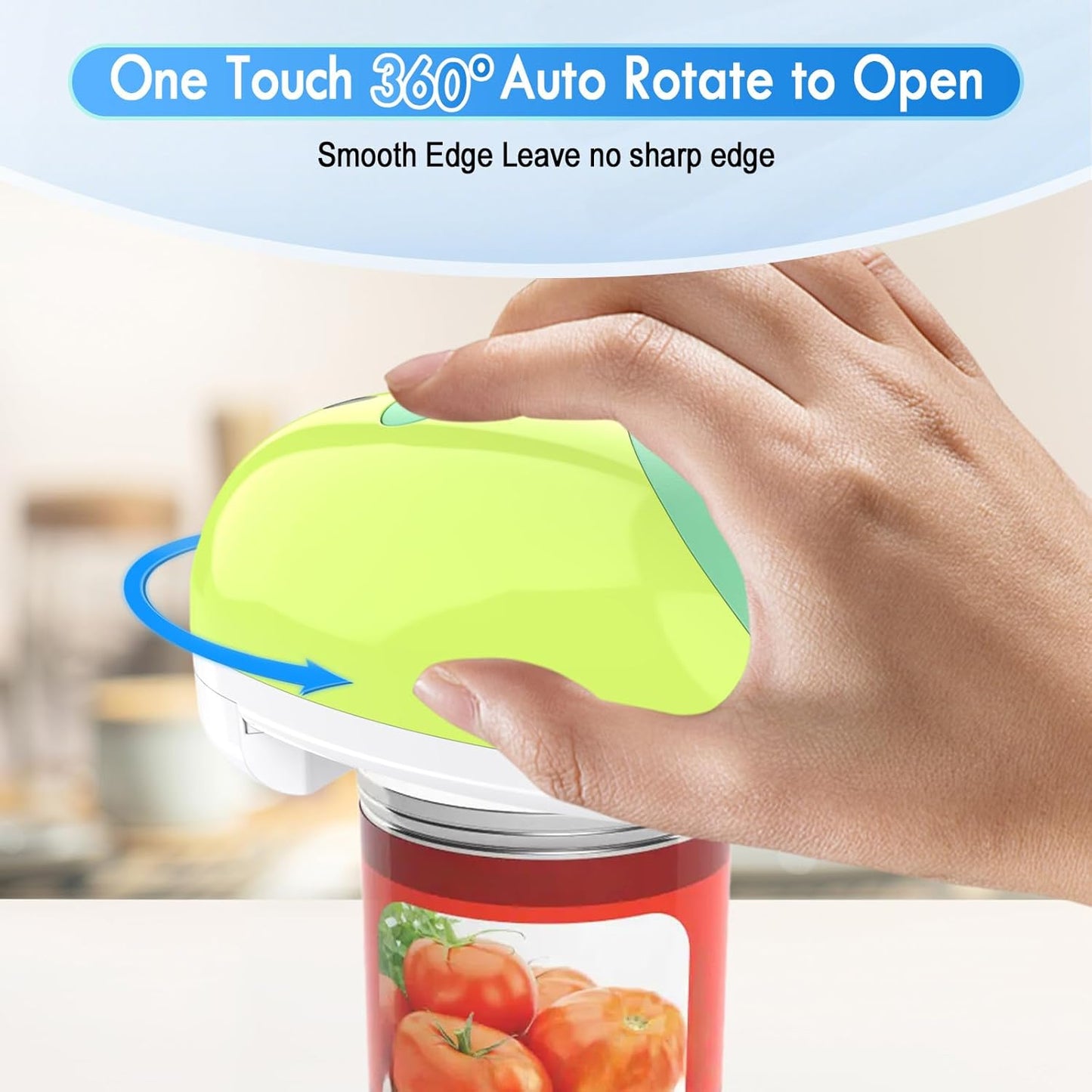 HuiJuKeJi Electric Can Opener, Rechargeable Automatic Can Opener for Seniors with Arthritis, One-Touch Hands-Free Can Opener for Almost Can Sizes, Smooth Edge & Food-Safe Kitchen Gadgets-Green