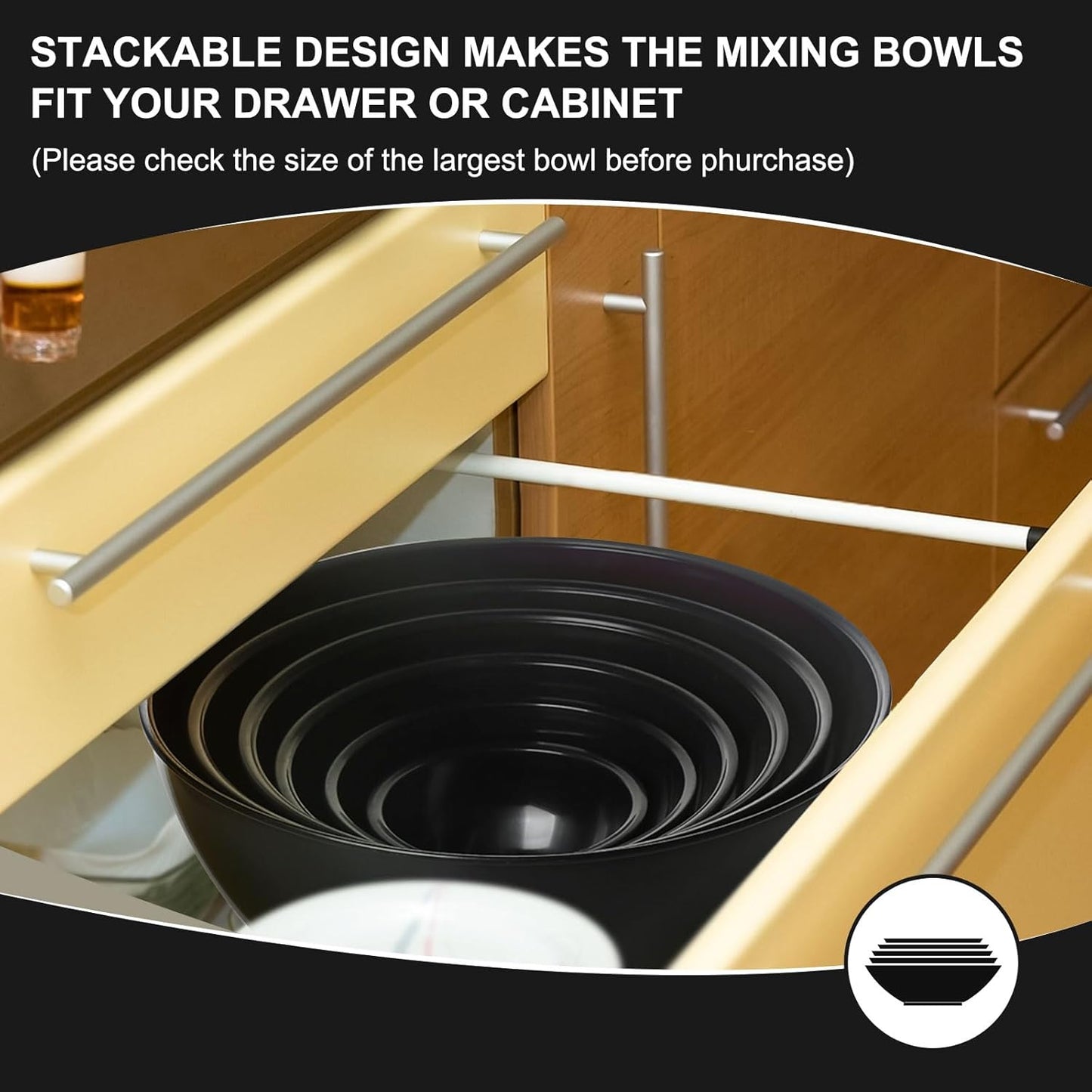 6-Piece Plastic Mixing Bowl Set with Lids for Kitchen, Nesting Storage Bowls for Baking, Prepping,Cooking and Serving Food, Dishwasher, Microwave Safe,Great for Mixing & Serving(6 Set-Black)