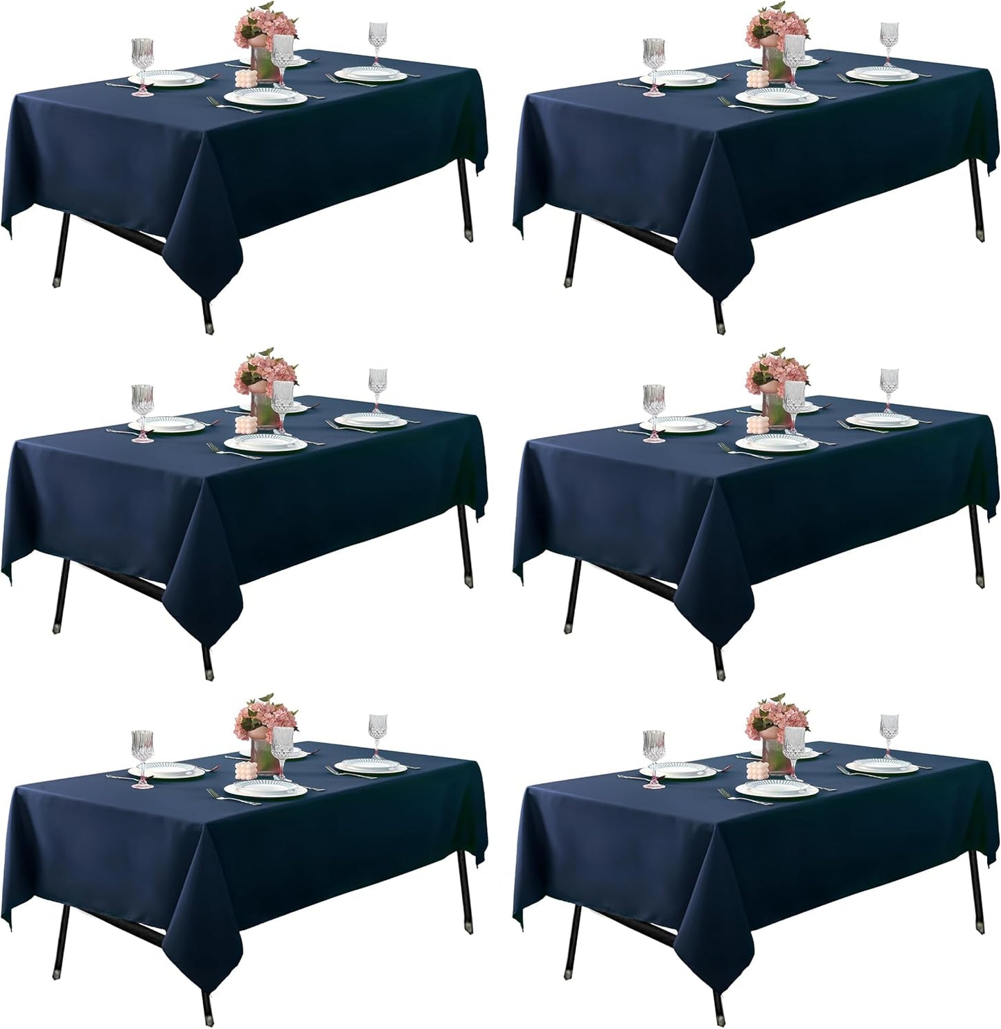 6-Pack 60x144 inch Navy Blue Table Cloths, Solid Stain and Wrinkle Resistant Oblong Tablecloth, Premium Plain Weave Polyester Fabric Rectangle Table Linen Covers for Hotel, Banquet