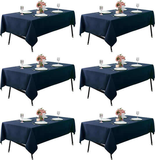 6-Pack 60x144 inch Navy Blue Table Cloths, Solid Stain and Wrinkle Resistant Oblong Tablecloth, Premium Plain Weave Polyester Fabric Rectangle Table Linen Covers for Hotel, Banquet