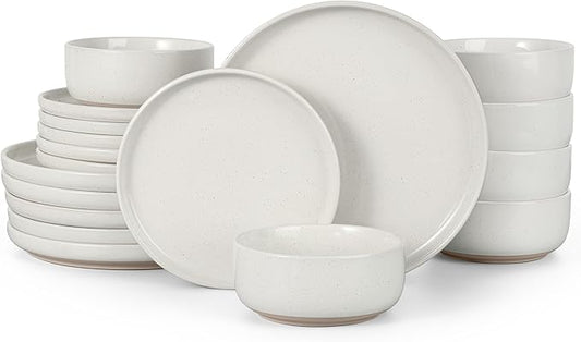 HaWare Stoneware Dinnerware Sets, 18-Piece Plates and Bowls Set for 6, Dishes Set for Home Restaurant, Speckled Milky White